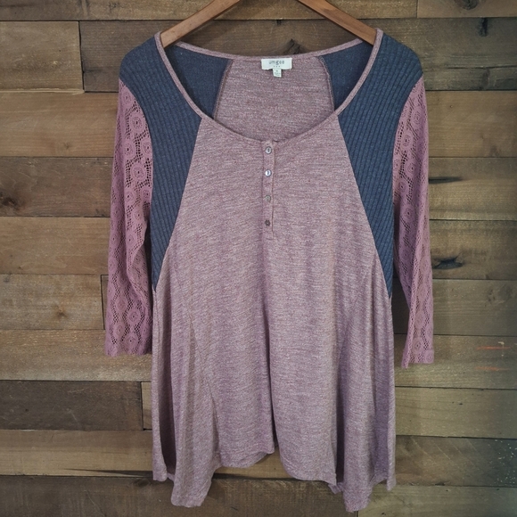 Umgee USA Colorblock Henley Top Woman SZ M - Picture 1 of 7